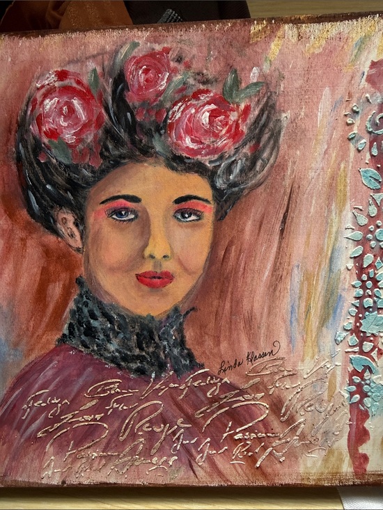 Hand Crafted Other - Linda Klassen Mixed Media Portrait Art Wood Panel 10x10